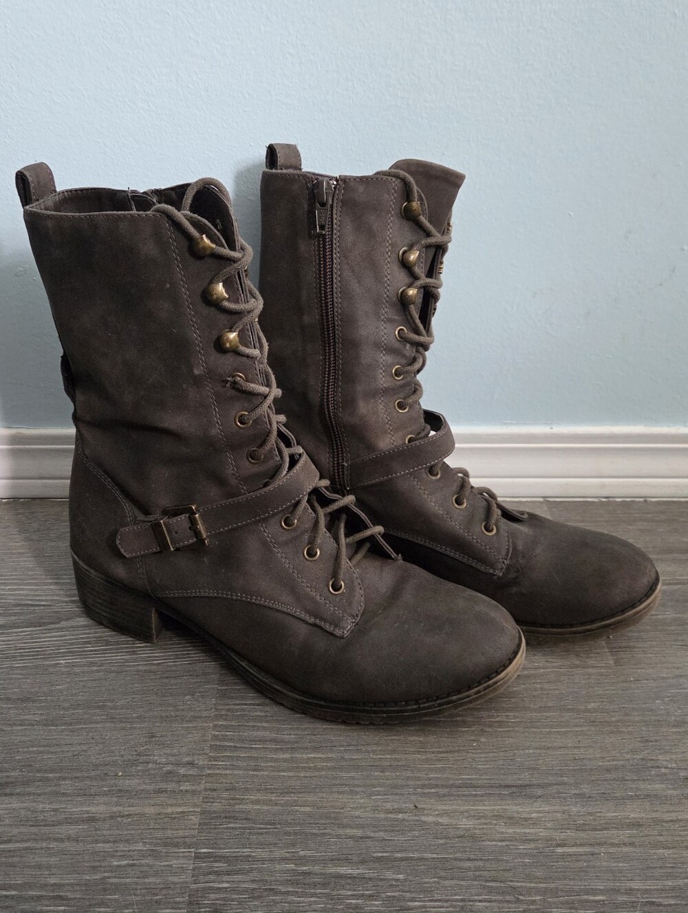 Women’s Lace-Up Suede Combat Boots with Buckle
